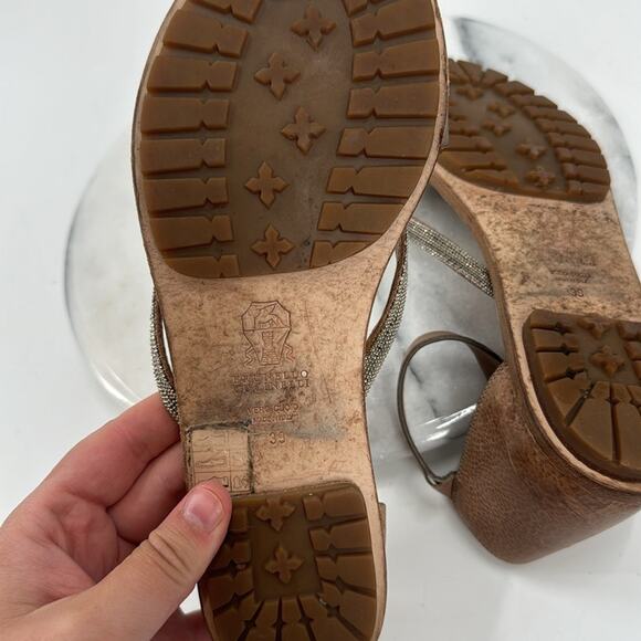 Brunello Cucinelli tan leather multi strap sandals - Picture 5 of 8